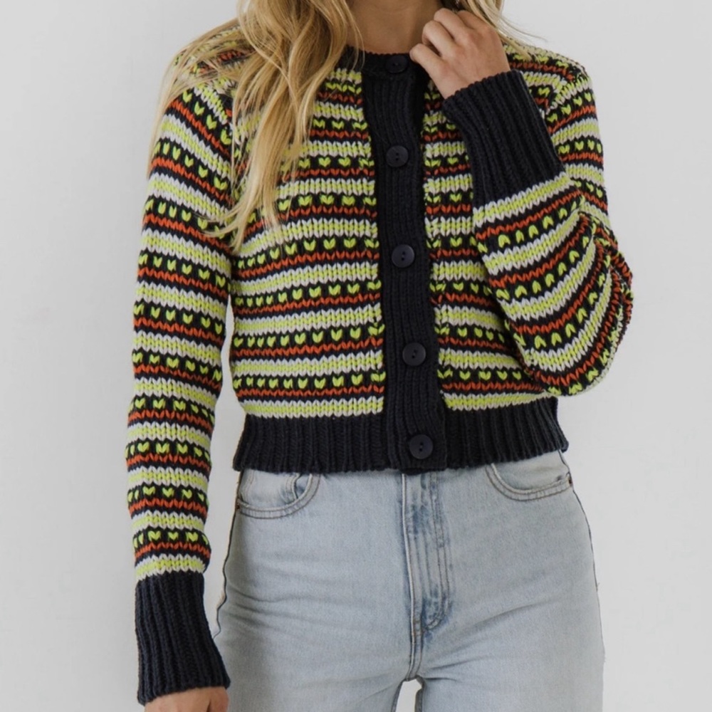 English Factory Fair Isle Multi Stripe Cardigan